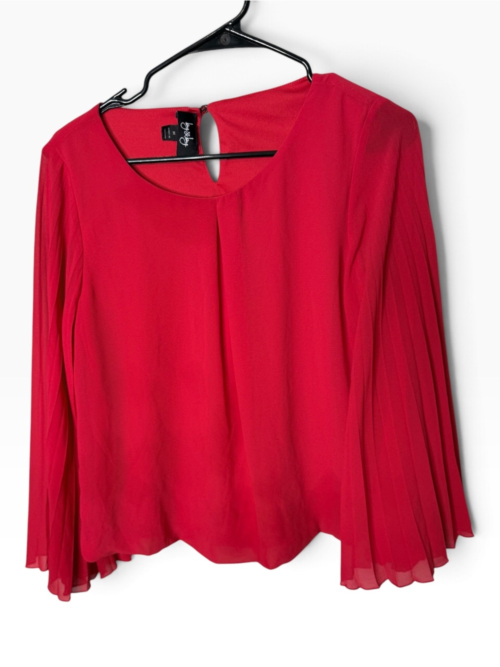 By By Red Pleated Long Sleeve Blouse Size M